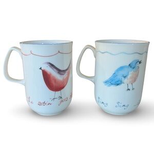 Rose of England Bone China Red Robin and Blue Bird Mug Set